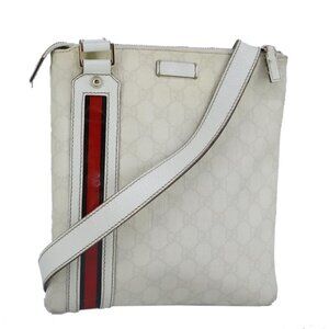 Authentic GUCCI GG Supreme Sherry Line Shoulder Bag PVC Pink White Red 153244